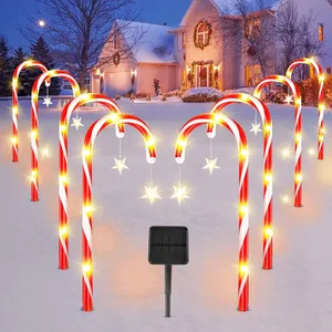 19" Christmas Candy Cane Lights, 8 Packs Christmas Pathway Marker Candy 8 Modes Solar Lights Walkway Outdoor Markers with Stakes for Garden Patio Christmas Decorations