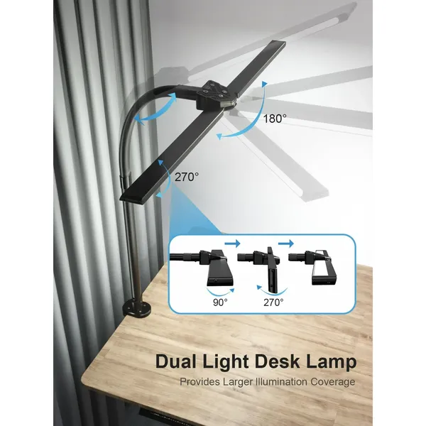RGB Double Swing Arm Desk Lamp - 24W Ultra Bright Auto Dimming Desk Light, Multi-Angle Adjustment, Touch Control Desktop Lamp- Ideal for Home Office, Gaming, Reading, Work
