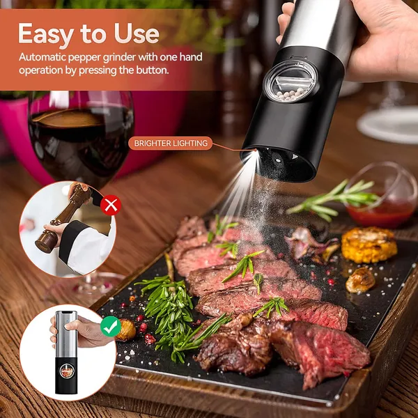 Rechargeable Electric Salt and Pepper Grinder Set, Stainless Steel