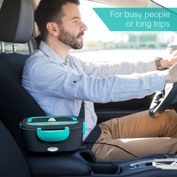 Lunch Box Food Heater 2-In-1 Portable Food Warmer Lunch Box & Home – Leak Proof, 2 Compartments, Removable 304 Stainless Steel Container, SS Fork & Spoon and Carry Bag