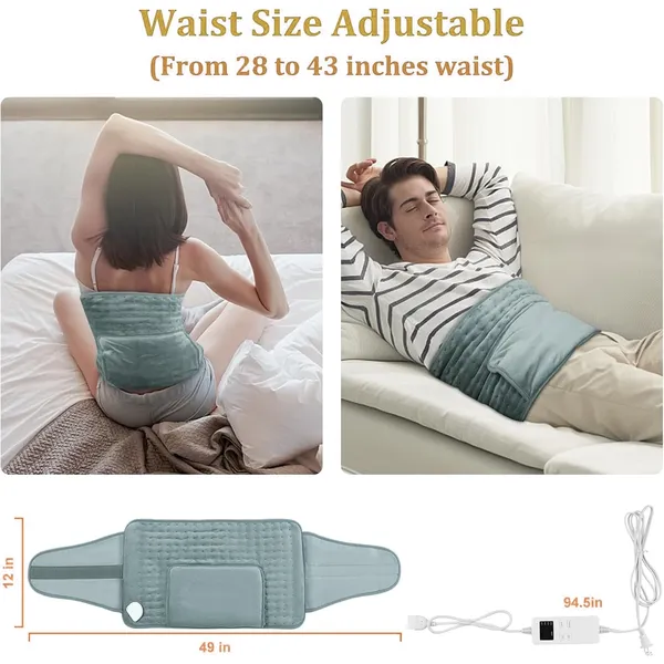 Heating Pad for Back Pain Relief Electric Heating Pad Wrap for Period Cramps Lower Back Neck Shoulders Pain Relief 3 Timer 5 Heat Setting & Auto Shut 12x24 Heated Pad + 20" Belt Adjustable