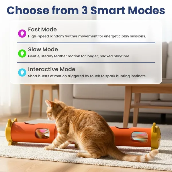 URRU Interactive Cat Toy for Indoor Cats,Electric Feather Teaser Cat Toys,Cat Tunnel Tube Toy,USB Rechargeable Self-Play Enrichment Toy for Bored Cats