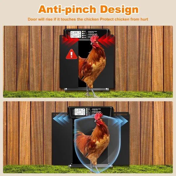 Pet Deluxe Extra Large Automatic Chicken Coop Door Solar Power,Anti-Pinch Horizontally Cold Weather Electric Chicken Door with Timer,Light Sensor,Aluminum Auto Chicken Door Opener with Remote Control