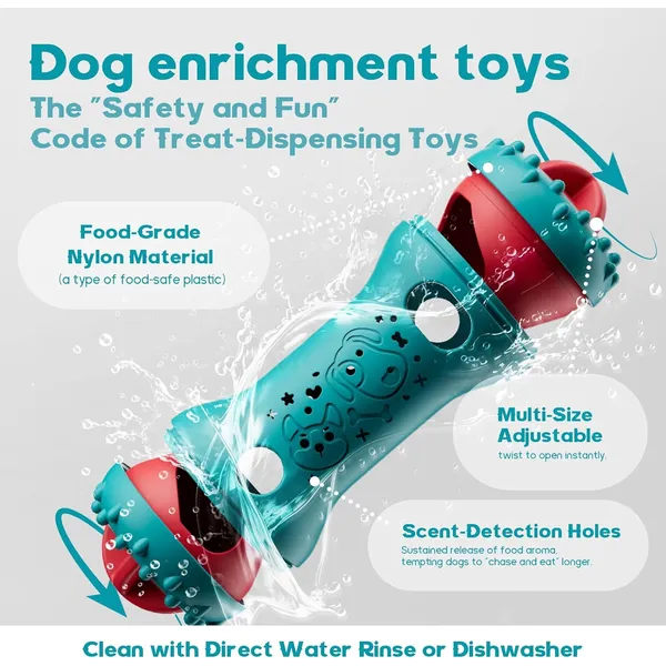 URRU Interactive Dog Toys, Adjustable Treat Dispensing Toy to Keep Them Busy, Dog Enrichment for Brain Stimulation & Cognitive for Puppy Puzzle to Reduce Boredom-Ideal Gift for All Dogs(Rigid Nylon)