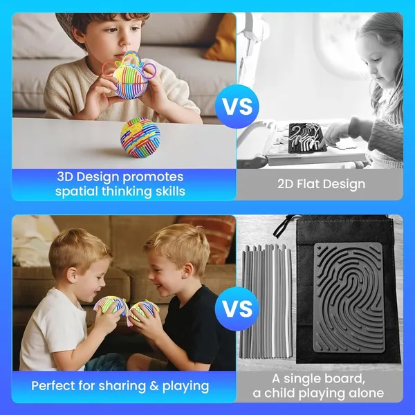 Upgraded 3D Sensory Activity Ball Board,Silicone Fidget Toy with 20 Strings for Kids 3+,Sensory Toys for Stress Relief Autism ADHD Calming Focus