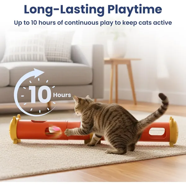 URRU Interactive Cat Toy for Indoor Cats,Electric Feather Teaser Cat Toys,Cat Tunnel Tube Toy,USB Rechargeable Self-Play Enrichment Toy for Bored Cats