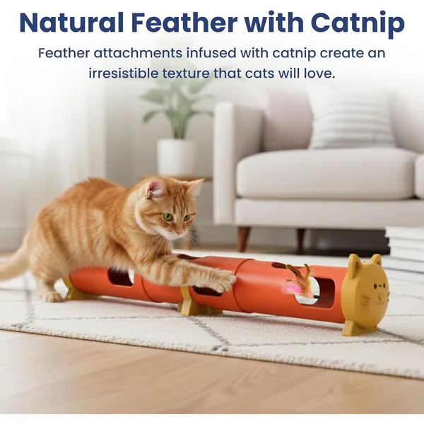 URRU Interactive Cat Toy for Indoor Cats,Electric Feather Teaser Cat Toys,Cat Tunnel Tube Toy,USB Rechargeable Self-Play Enrichment Toy for Bored Cats