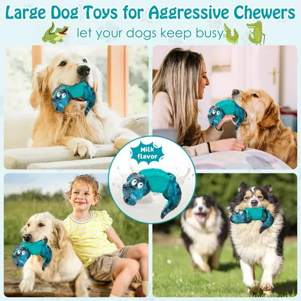 Dog Toys for Super Aggresive Chewers Indestructible Interactive Tough Dog Chew Crocodile Toy Heavy Duty Durable Toys Teeth Cleaning for Large Medium Dogs