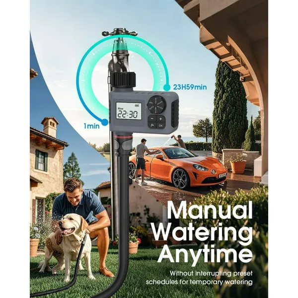 Watering Timers,Outdoor Garden Hose Faucet Timers, Programmable Water Sprinkler Timer with Rain Delay/Manual/Automatic Drip Irrigation and Lawn Watering System for Yard, 1 Outlet