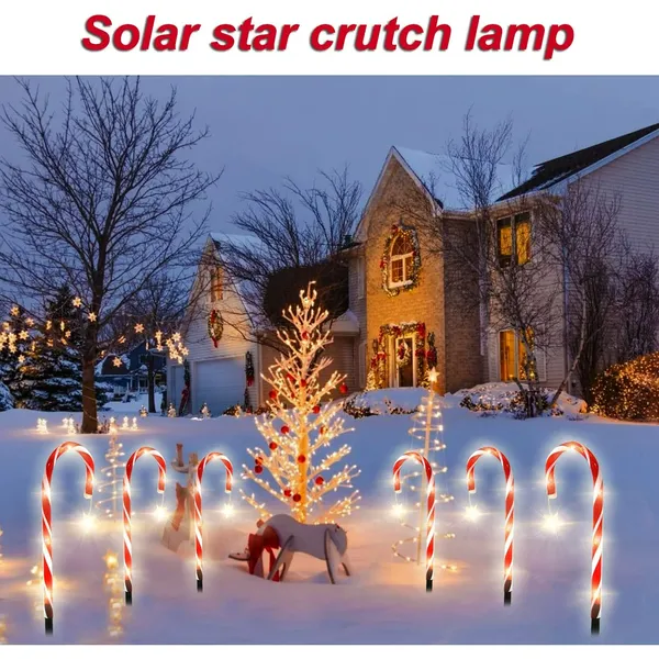 19" Christmas Candy Cane Lights, 8 Packs Christmas Pathway Marker Candy 8 Modes Solar Lights Walkway Outdoor Markers with Stakes for Garden Patio Christmas Decorations