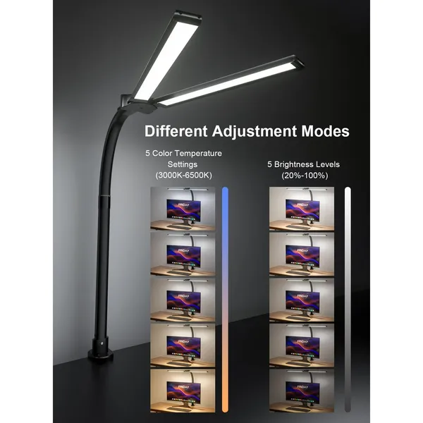 RGB Double Swing Arm Desk Lamp - 24W Ultra Bright Auto Dimming Desk Light, Multi-Angle Adjustment, Touch Control Desktop Lamp- Ideal for Home Office, Gaming, Reading, Work