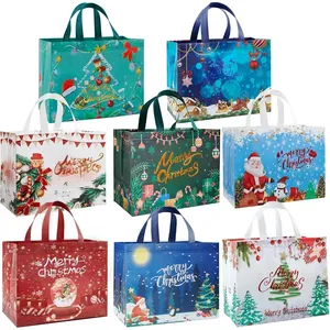 8 Pack Christmas Large Gift Bags with Handles, Non-Woven Tote Bags for Wrapping Xmas Party Favors, 12.8"x9.8"x6.7