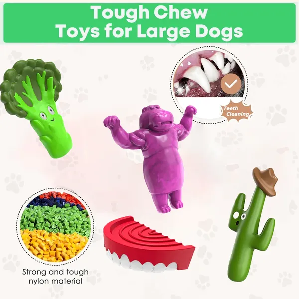 4 Pack Large Dog Chew Toys for Aggressive Chewers Tough Dog Toys to Keep Them Busy Indestructible Super Chewer for Medium, Large Breed
