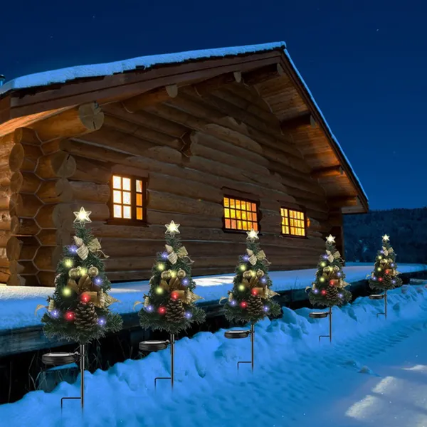 40LED Solar Christmas Tree Lights Outdoor Decorations Waterproof, Small Solar Powered Christmas Tree with Super Bright LED Constant & Flashing Modes for Pathway Yard Patio Landscape 2PCS