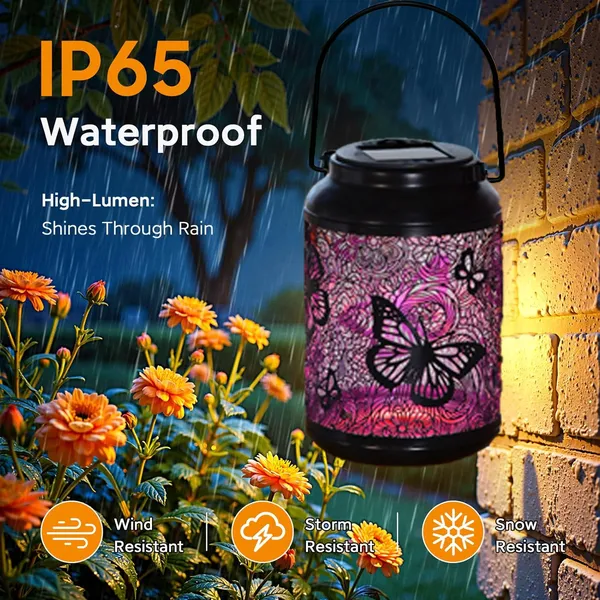 COCOBELA 2 Pack Butterfly Solar Lanterns Outdoor Hanging, Hollowed-Out Metal Waterproof LED Garden Decor Light for Patio Yard Pathway Lawn Front Porch, Christmas Thanksgiving Birthday Gifts for Women