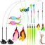 Cat Toy,4 in 1 Indoor Cat Interactive Toys,14Pcs Durable Teaser Cat Toy Replacements,Interactive Cat Feather Toys with Hanging Door Kitten Wand Suction Cup Feathers Ball Mice Butterfly Streamer