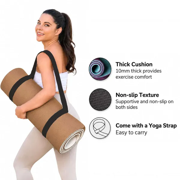 COCOBELA Yoga Mat Non Slip Anti-tear,extra thick-2/5 inch（10MM）High Resiliency Professional Yoga Mats for Women Men Kids,72"x28"inch,Workout, Yoga, Pilates and Floor Exercise, with Carrier Strap