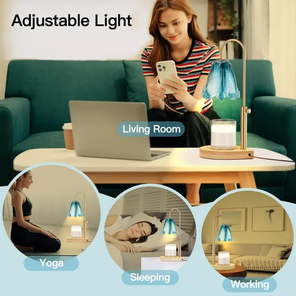 Candle Warmer Lamp with Timer & Adjustable Height & Dimmer, Electric Wax Candle Warmer for Jar Candles, 2 Bulbs, Candle Light Room Decor Gifts for Women (Green)
