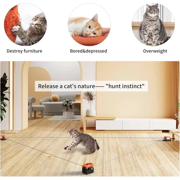 URRU Interactive Cat Toy for Indoor Cats,Automatic Teaser Cat Toy, 2 Control Mode & Mice Sound,Auto/RC DIY Cat Mouse Hunting Toy for Chase Hunt Weight Loss,Gifts for Cat Lovers-Orange