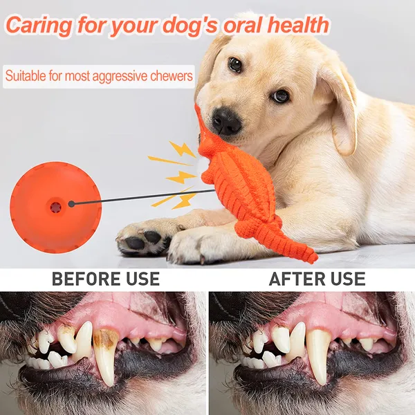 Pet Deluxe Squeaky Dog Toys for Aggressive Chewers, Durable Dog Toys Natural Rubber, Interactive Tough Dog Chew Crocodile Toy Teeth Cleaning for Medium Large Dogs