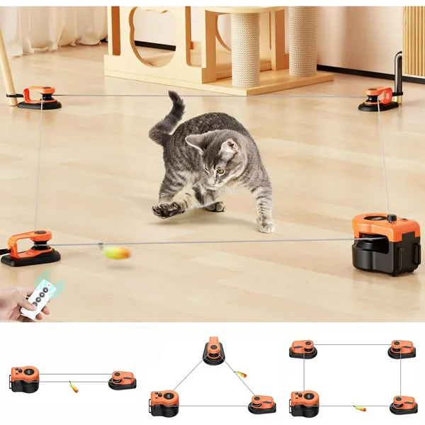 URRU Interactive Cat Toy for Indoor Cats,Automatic Teaser Cat Toy, 2 Control Mode & Mice Sound,Auto/RC DIY Cat Mouse Hunting Toy for Chase Hunt Weight Loss,Gifts for Cat Lovers-Orange