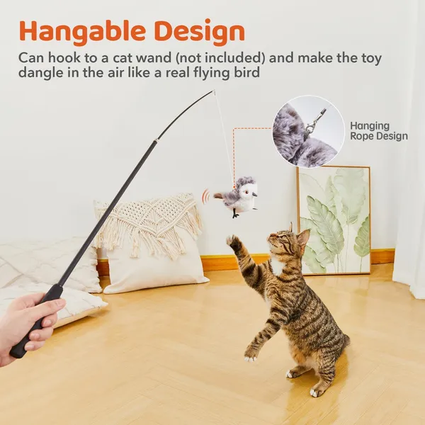 URRU Interactive Cat Toys Flapping Bird 4 in, Lifelike Sandpiper Chirp Tweet, Rechargeable Touch Activated Kitten Toy Interactive Cat Exercise Toys for Indoor Cat Kicker Catnip Toys