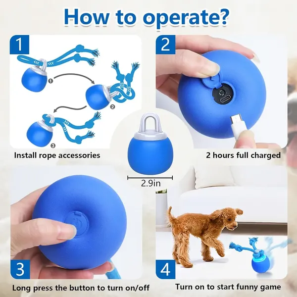 Interactive Dog Toys Wicked Ball, Moving Dog Ball with Touch Activated, Squeaky Dog Toy, Active Rolling Ball for Small/Medium/Large Dogs, Dog Toys for Aggressive Chewers,Blue