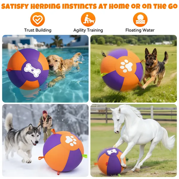 Pet Deluxe 25" Herding Ball for Large Dogs - Durable Interactive Herding Toy with Fast 2.5-Min Pump & Carry Handles, for Australian Shepherd, Border Collie, Outdoor Training & Backyard Play