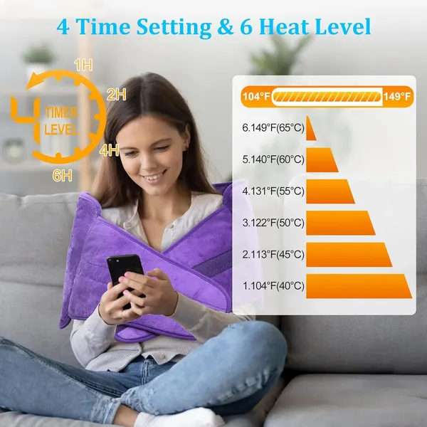 Heating Pad Back Pain Relief Electric Heating Pad for Period Cramps Lower Back Neck Shoulders Pain Relief 5-Hour Auto off 12x24 Heated Blankets + 20" Belt 3 Timer 5 Heat Level Wrap (Purple)