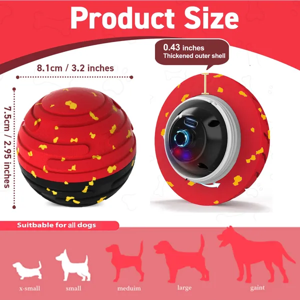 Pet Deluxe Interactive Dog Ball with Remote Control for Large Dogs, Dog Toys for Aggressive Chewers to Keep Them Busy, Durable E-TPU Material, 4 Play Modes Automatic Dog Balls, Indoor & Outdoor
