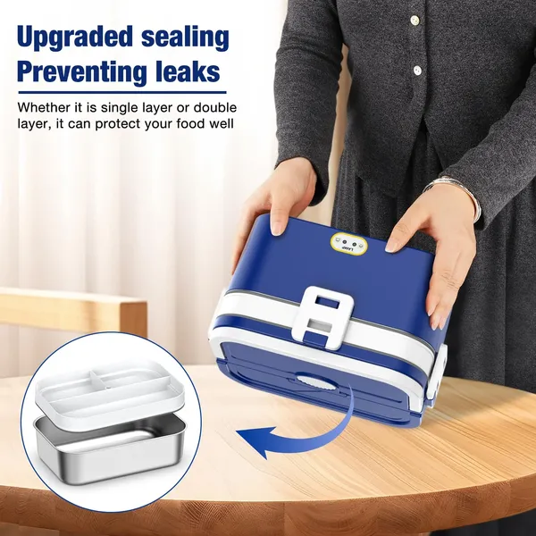 Electric Lunch Box Food Heater 80W, 4 in 1 Ultra Quick Heated Lunch Boxes for Adults 12V/24V/110V/220V Portable Food Warmer for Car/Truck/Office With Fork Spoon and Insulated Carry Bag