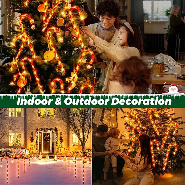19" Christmas Candy Cane Lights, 8 Packs Christmas Pathway Marker Candy 8 Modes Solar Lights Walkway Outdoor Markers with Stakes for Garden Patio Christmas Decorations