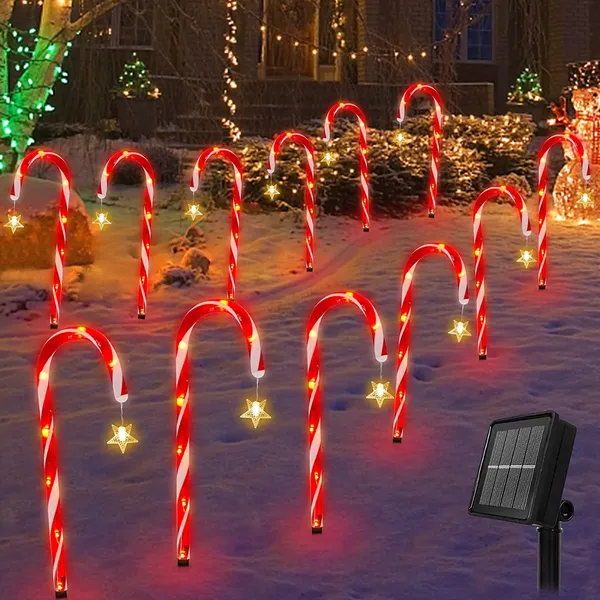 19" Christmas Candy Cane Lights, 8 Packs Christmas Pathway Marker Candy 8 Modes Solar Lights Walkway Outdoor Markers with Stakes for Garden Patio Christmas Decorations