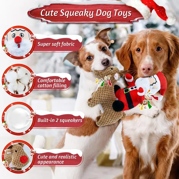 Christmas Dog Toys Large 2 Pack Squeaky Plush Stuffed Dog Toys for Large Dogs Tough Chew Big Dog Toys for Puppy Small Medium Large Breeds