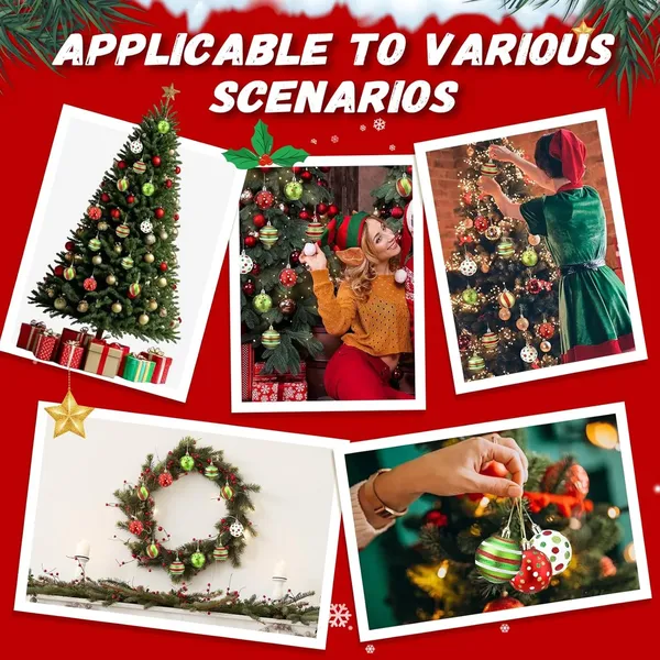 12 Pcs 2.4 Inch Christmas Ball Ornaments Glittering Plastic Hanging Decorations Elf Balls Swirl Candy Cane Peppermint Red and Green Christmas Tree Pendants for Xmas Tree Decoration