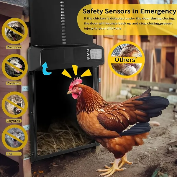 Automatic Chicken Coop Door, Aluminum Weatherproof Coops Door Opener with Timer, Predator Resistant Self-Locking Auto Chicken Doors for Home & Farm