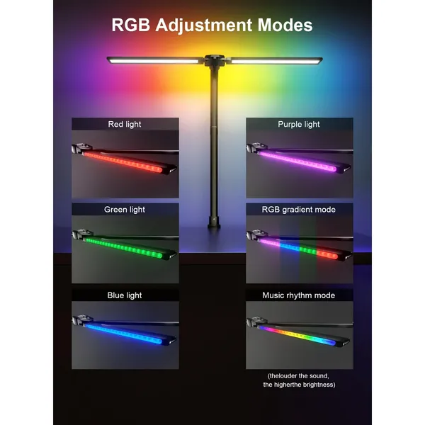 RGB Double Swing Arm Desk Lamp - 24W Ultra Bright Auto Dimming Desk Light, Multi-Angle Adjustment, Touch Control Desktop Lamp- Ideal for Home Office, Gaming, Reading, Work