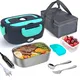 Lunch Box Food Heater 2-In-1 Portable Food Warmer Lunch Box & Home – Leak Proof, 2 Compartments, Removable 304 Stainless Steel Container, SS Fork & Spoon and Carry Bag