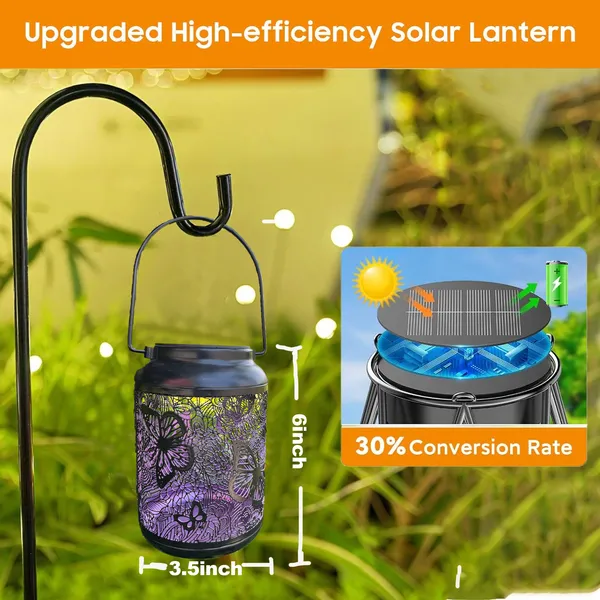 COCOBELA 2 Pack Butterfly Solar Lanterns Outdoor Hanging, Hollowed-Out Metal Waterproof LED Garden Decor Light for Patio Yard Pathway Lawn Front Porch, Christmas Thanksgiving Birthday Gifts for Women