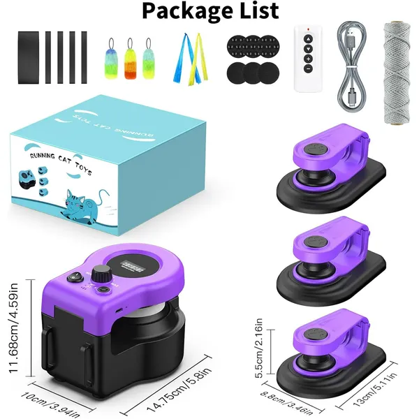 Pet Deluxe Interactive Cat Toy for Indoor Cats, Cat Feather Toy Treadmill for Bored Kitten Puppy Play Chase Run Exercise, Auto/RC Control DIY Cat Mouse Hunting Toy-Purple