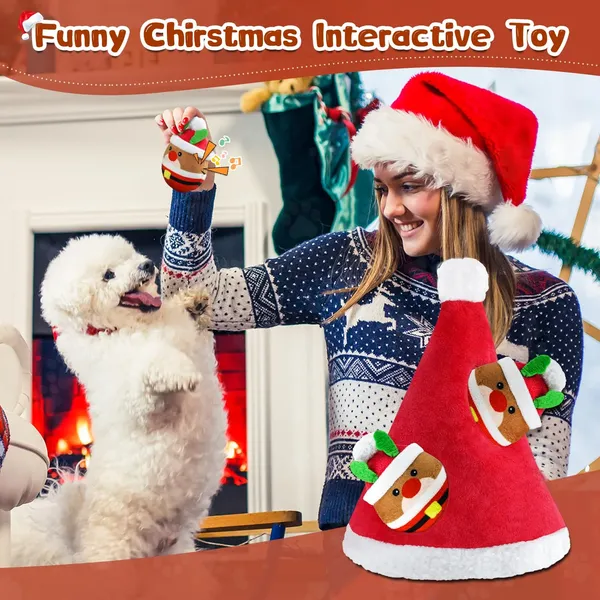 Christmas Squeaky Dog Toys 4 Pack Hide and Seek Dog Toys Christmas Hat Plush Dog Toys for Puppy Small Medium Breeds