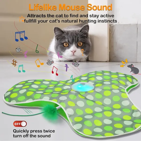 Interactive Cat Toys for Indoor Cats,Hide and Seek Interactive Cat Toy with Real Mouse Squeaky & Moving Concealed Feathers,Touch Activated Cat Kitten Toy Exercise Toy for Indoor Bored Adult Cat