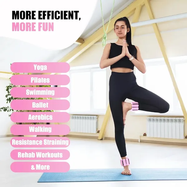 Pilates Wrist & Ankle Weights for Women, Wearable Strong Arm & Leg Weights Set of 2(1Lbs Each), Adjustable Ankle Weights for Walking, Yoga, Dance, Barre,Gym. pink