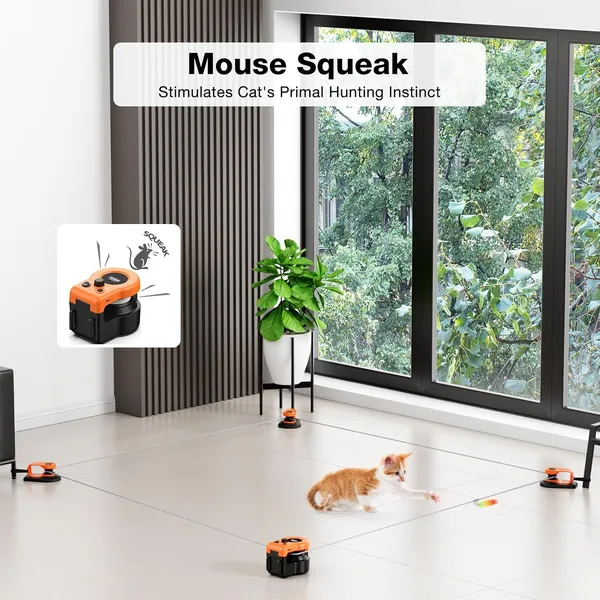 URRU Interactive Cat Toy for Indoor Cats,Automatic Teaser Cat Toy, 2 Control Mode & Mice Sound,Auto/RC DIY Cat Mouse Hunting Toy for Chase Hunt Weight Loss,Gifts for Cat Lovers-Orange