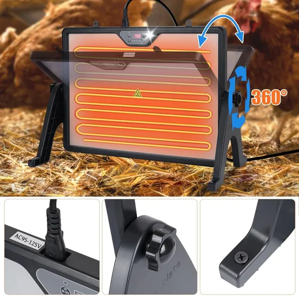 Chicken Coop Heater, Chicken Heater for Inside Coop 200W with Remote Control Timing Function, Adjustable Temp, Light, Perfect Chicken Coop Accessories Kitten Puppy Pets for Winter