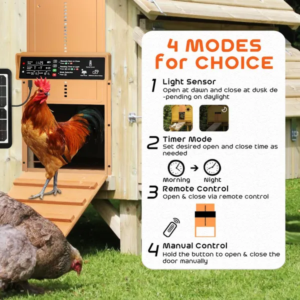 Automatic Chicken Coop Door Solar Powered Automatic Chicken Door with Timer & Light Sensor, Anti-Pinch, Durable Aluminum Auto Chicken Door, Charge with Solar Panel & USB