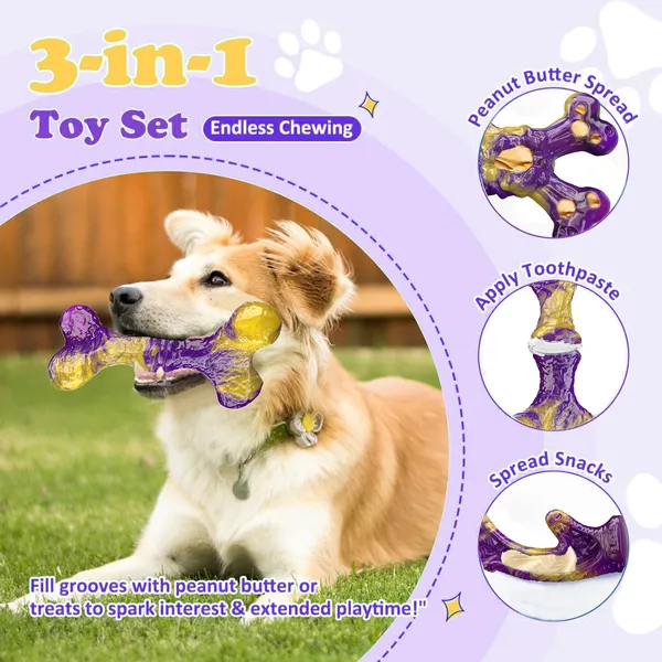 Tough Dog Toys for Aggressive Chewers 3 Pack, Indestructible Dog Toy for Large Dogs, Bacon Flavored, Keeps Dogs Busy