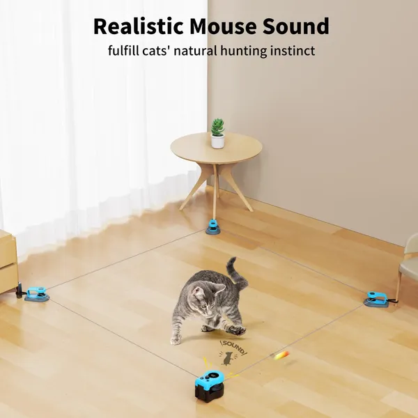Interactive Cat Toy for Indoor Cats, Cat Feather Toy Treadmill for Bored Kitten Puppy Play Chase Run Exercise, Auto/RC Control DIY Cat Mouse Hunting Toy-Sky Blue