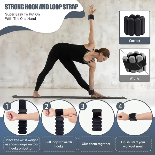 Pilates Wrist & Ankle Weights for Women, Wearable Strong Arm & Leg Weights Set of 2(1Lbs Each), Adjustable Ankle Weights for Walking, Yoga, Dance, Barre,Gym,Black