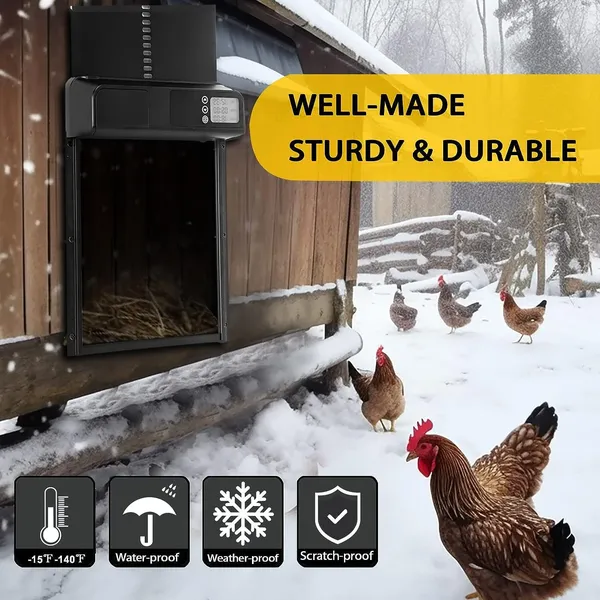 Automatic Chicken Coop Door, Aluminum Weatherproof Coops Door Opener with Timer, Predator Resistant Self-Locking Auto Chicken Doors for Home & Farm